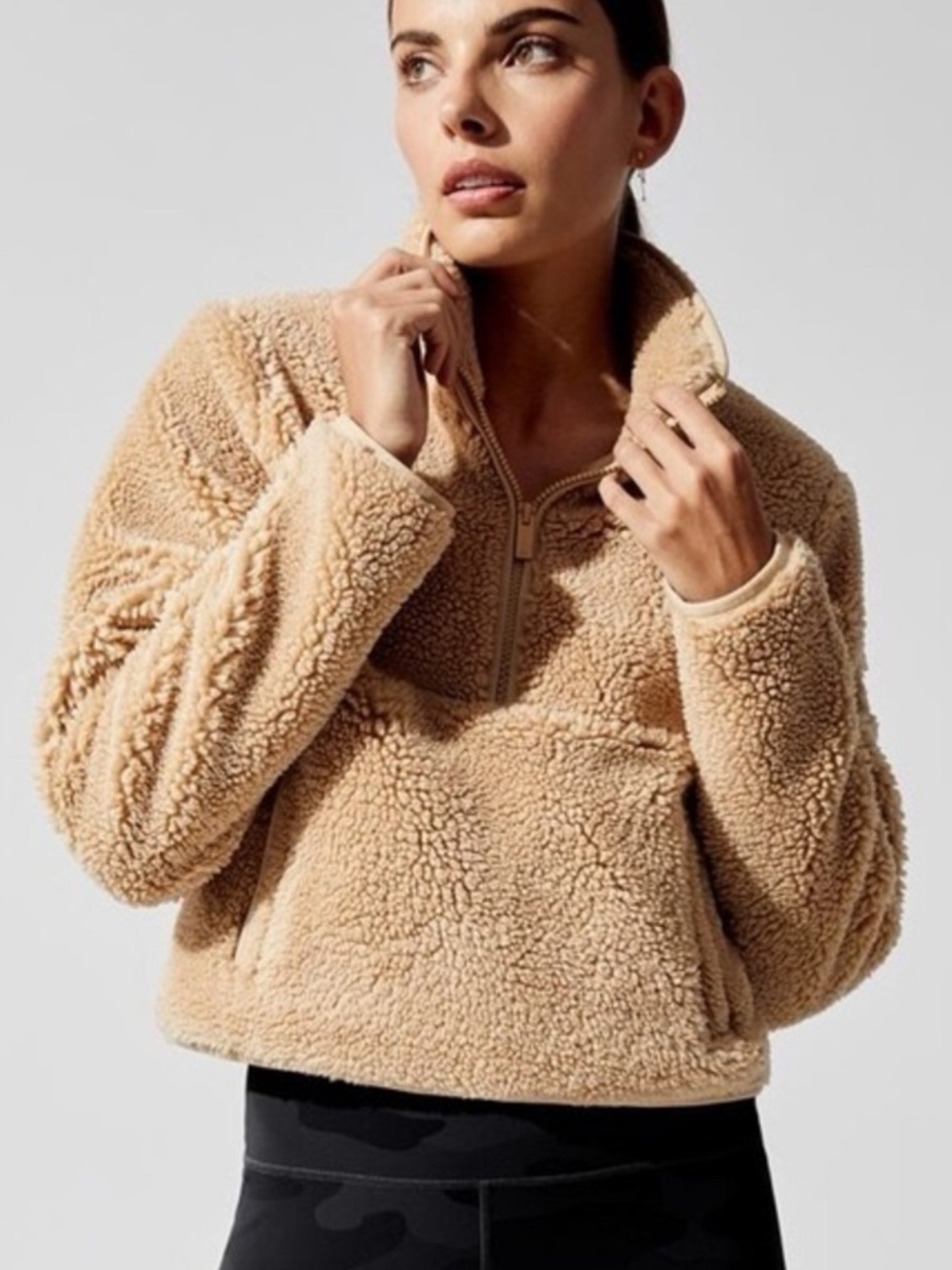ALO Yoga Cream Sherpa Half‑Zip Pullover